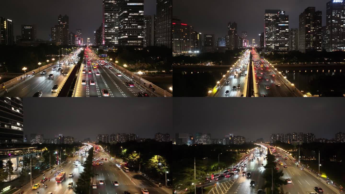 广州大桥夜景航拍车流交通广州大道广州越秀