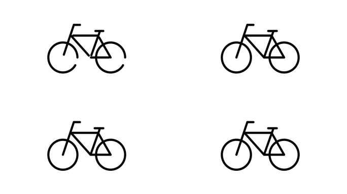 白色背景上的自行车动画轮廓图标。自行车4k视频动画的网页，移动和UI设计
