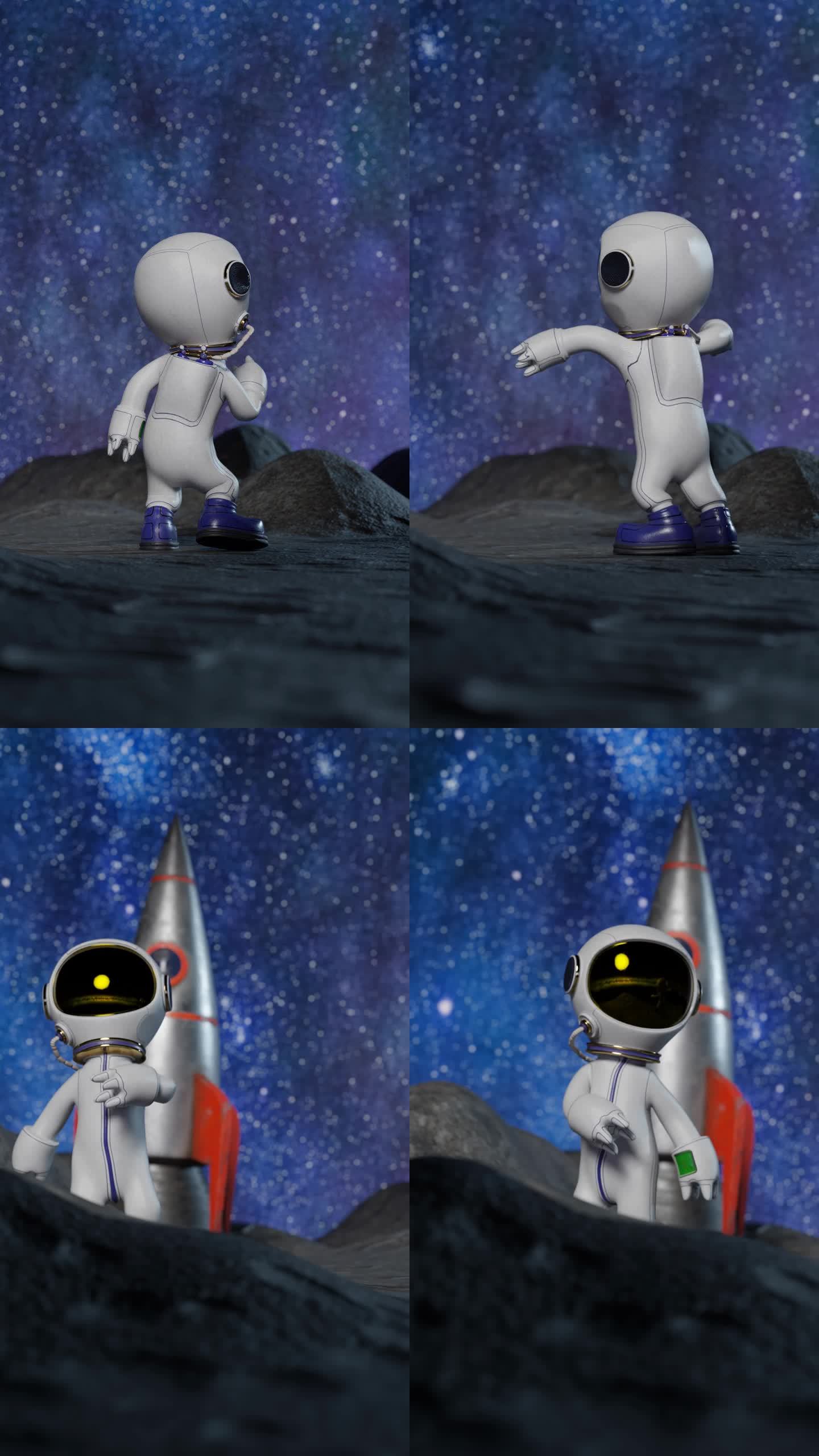 卡通宇航员在月球上跳舞