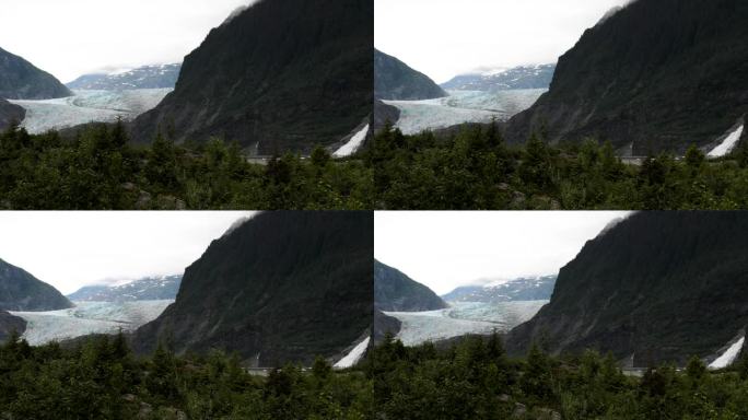 阿拉斯加，多云的一天，门登霍尔冰川和纳格特瀑布。