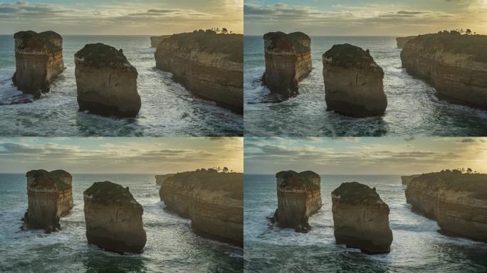 澳大利亚维多利亚州墨尔本大洋路十二使徒海岩的一部分，汤姆和伊娃观景台的4K镜头从白天到夜晚的时间流逝