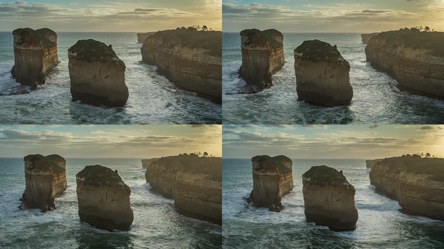澳大利亚维多利亚州墨尔本大洋路十二使徒海岩的一部分，汤姆和伊娃观景台的4K镜头从白天到夜晚的时间流逝
