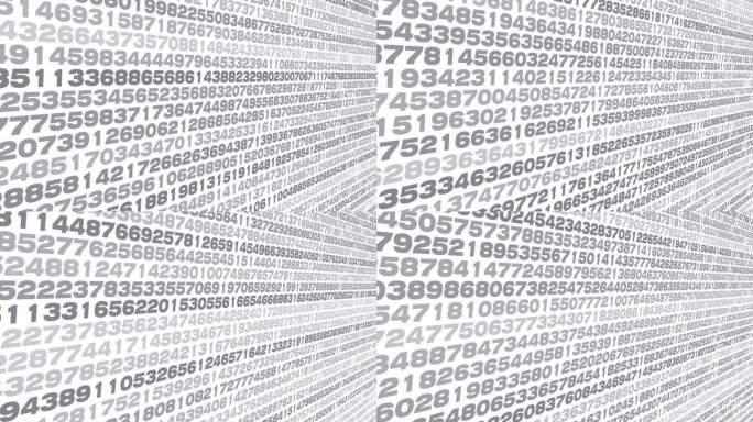 数字计数科学，白色背景上的算法和随机数通过统计学、数字序列和数据存储来传递数值，用于机器学习和数据科