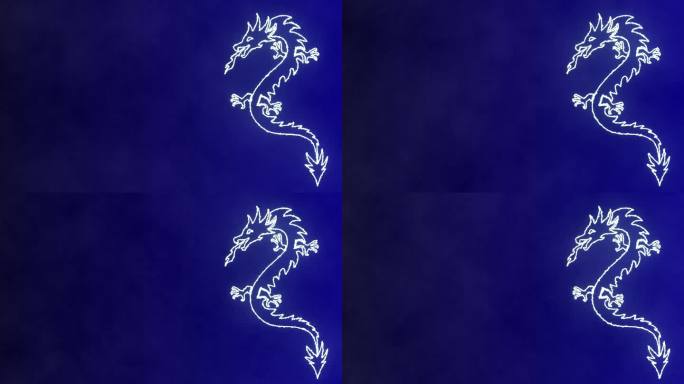 在渐变的蓝色背景上发光的白龙。中国新年龙动画与自由的空间在右边。