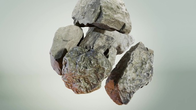 抽象的背景用悬浮的石头，鹅卵石，小行星陨石，浮石，石头碎片，3d渲染