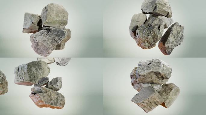 抽象的背景用悬浮的石头，鹅卵石，小行星陨石，浮石，石头碎片，3d渲染