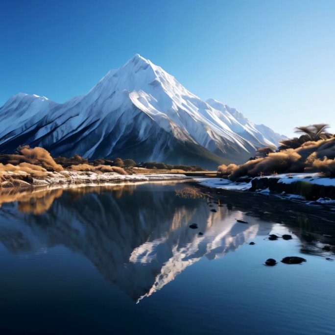 大气湖边雪山风景空镜视频素材