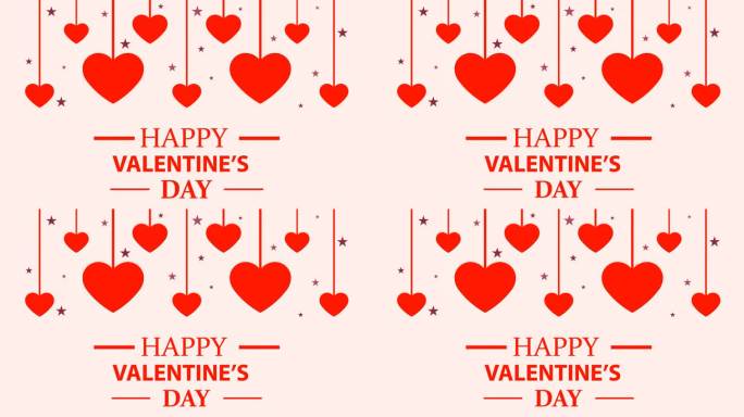 情人节庆祝字体动画。悬挂红心彩纸装饰节日浪漫的背景问候祝福朋友和家人。热恋情侣日派对求婚。