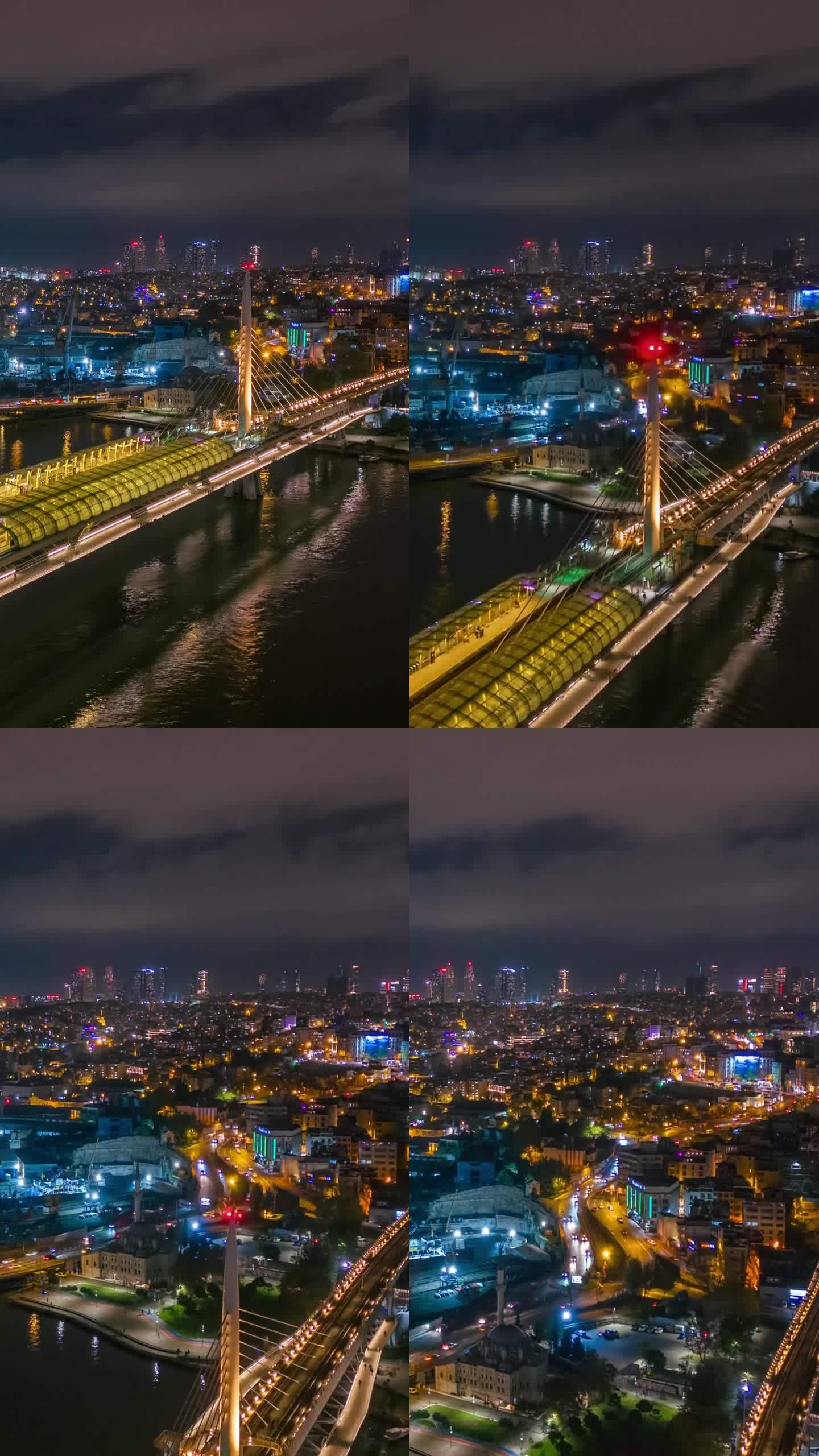 空中超缩:金角桥-伊斯坦布尔两座桥的夜间空中交响曲#IstanbulGoldenHorn #Gold