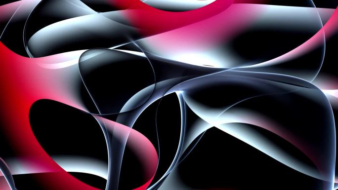 3d渲染视频动画，超现实的三维背景的变形物质在曲线波浪优雅流畅的线条形成在透明的多层材料红色和白色的
