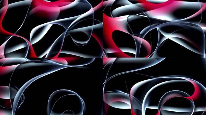 3d渲染视频动画，超现实的三维背景的变形物质在曲线波浪优雅流畅的线条形成在透明的多层材料红色和白色的