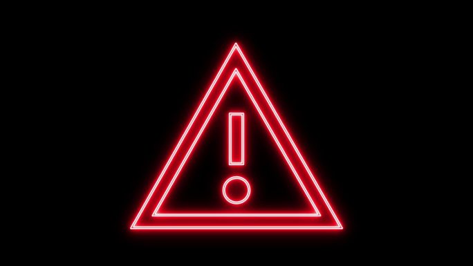 红色感叹号的霓虹灯标志在黑色背景上动画