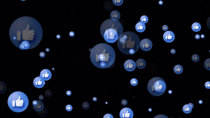 在4K视频格式竖起大拇指的标志。社交媒体表情符号喜欢按钮，爱，反应情感图标动画。社交媒体图标符号动画