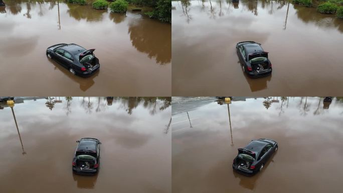 洪水淹没后汽车被淹没在水下的自然灾害气候紧急疏散