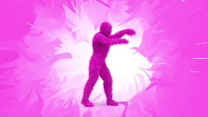 酷有趣的毛茸茸的粉红色3D人物花装饰背景动画。循环。