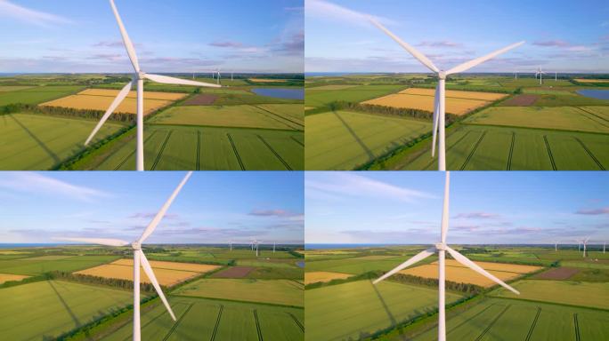 在英国乡村的一个风力发电场上旋转的风力涡轮机