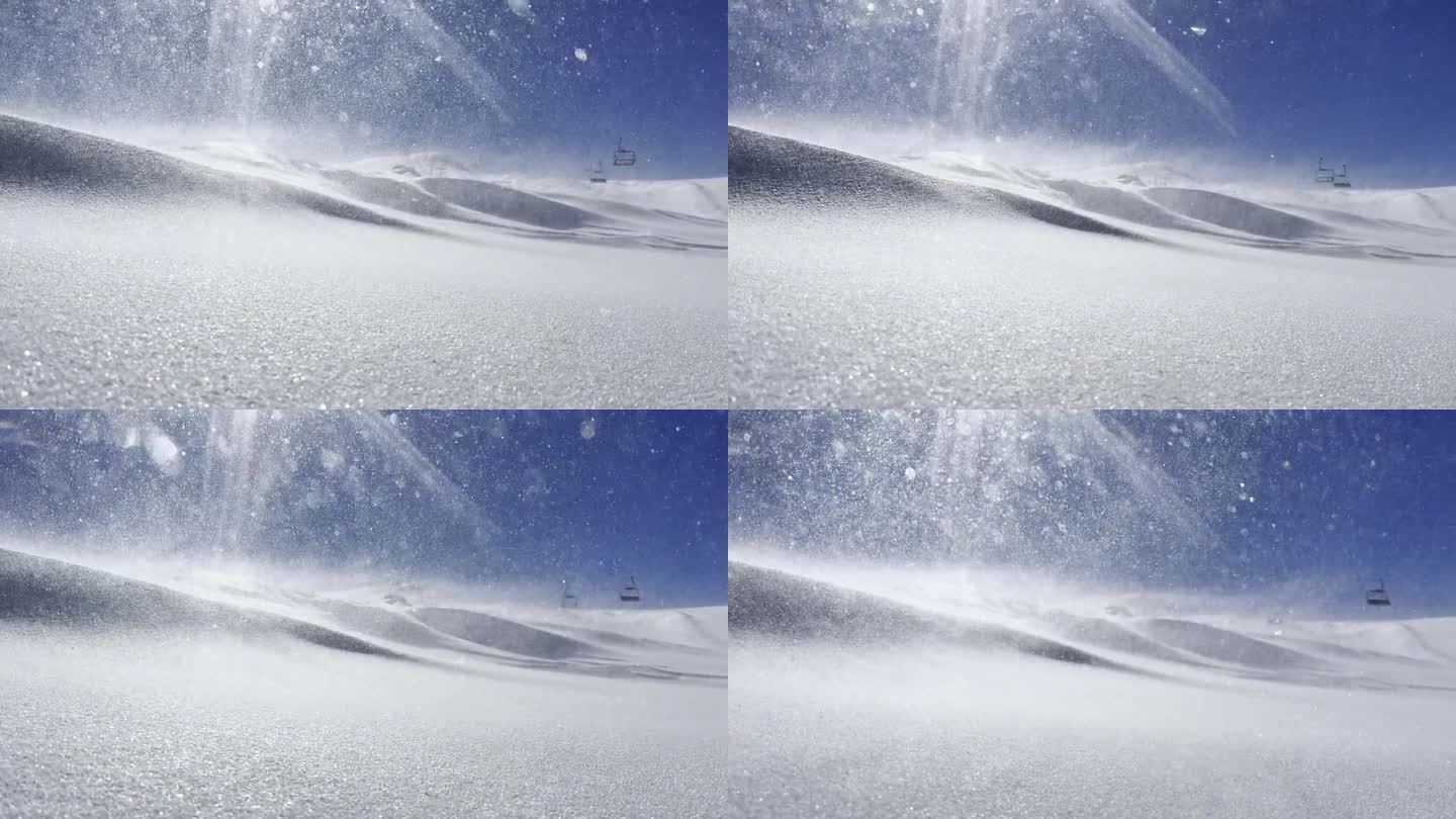 暴风雪吹在雪山与阳光，4K视频