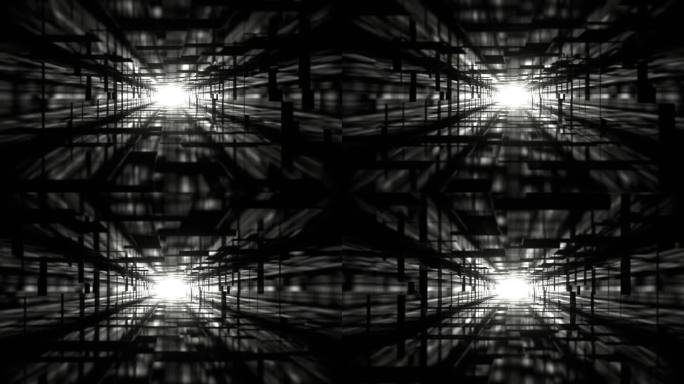 黑白抽象镜像立方体隧道背景VJ回路