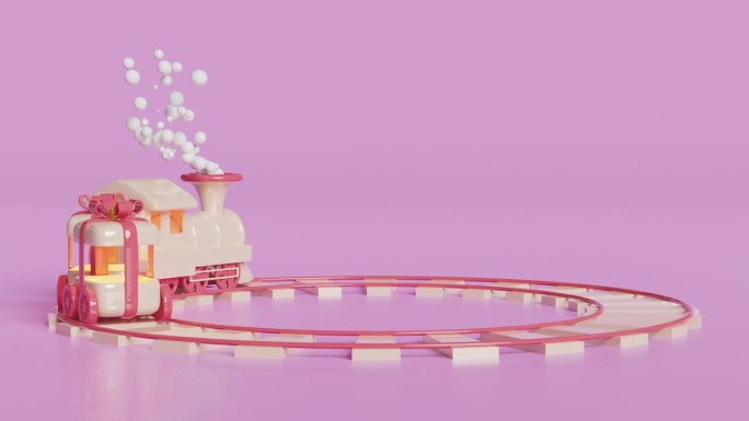 3d机车蒸汽卡通带烟，货车造型礼盒，铁路轨道，火车运输玩具，新年快乐。