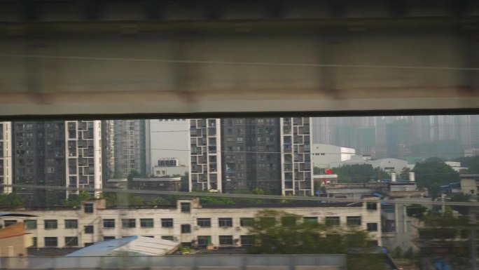 白天时间长沙到成都火车自驾游乘客窗口pov工业全景4k中国