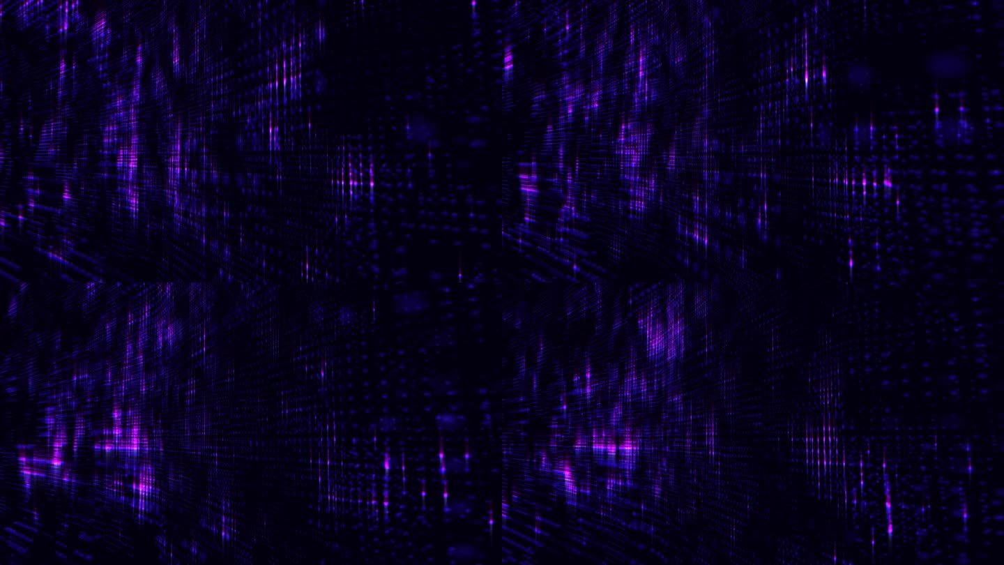 抽象4K紫色闪闪发光的粒子和线条动画新运动背景。