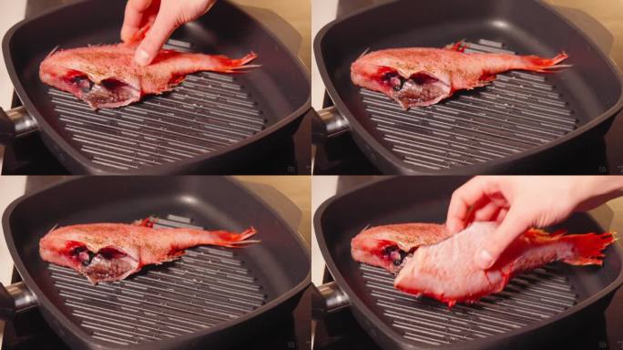 滋滋作响的海鲈鱼:煎锅里的美食，近距离
