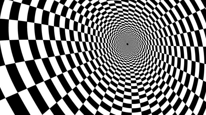 圆柱隧道方象棋黑白旋转，棋盘三维动画，视觉错觉循环镜头抽象背景为vj, dj，模板，介绍和输出视频。