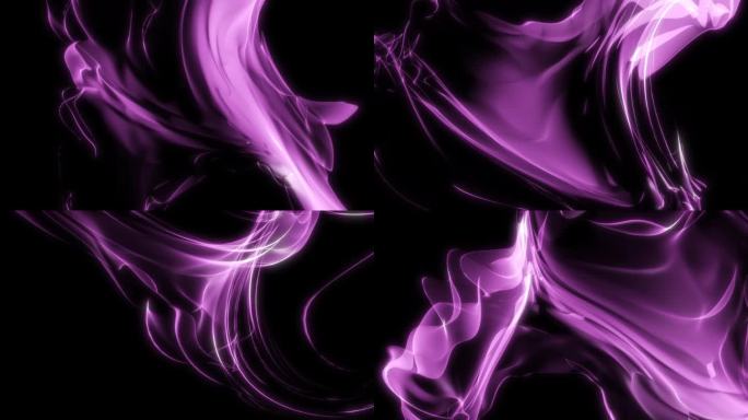 抽象的紫色光漩涡在黑色背景上动画。