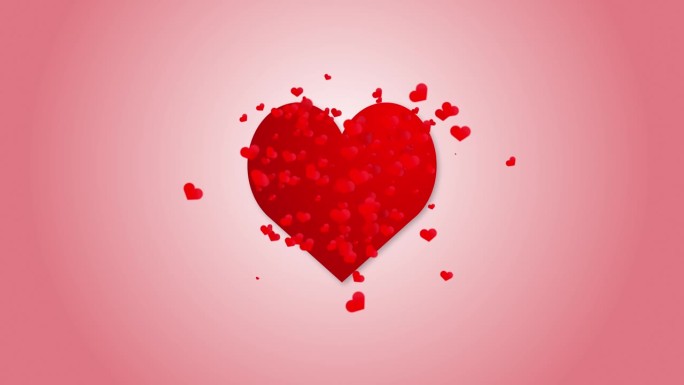 红色背景上的红色跳动的心脏符号。小红心的运动。动画浪漫背景。