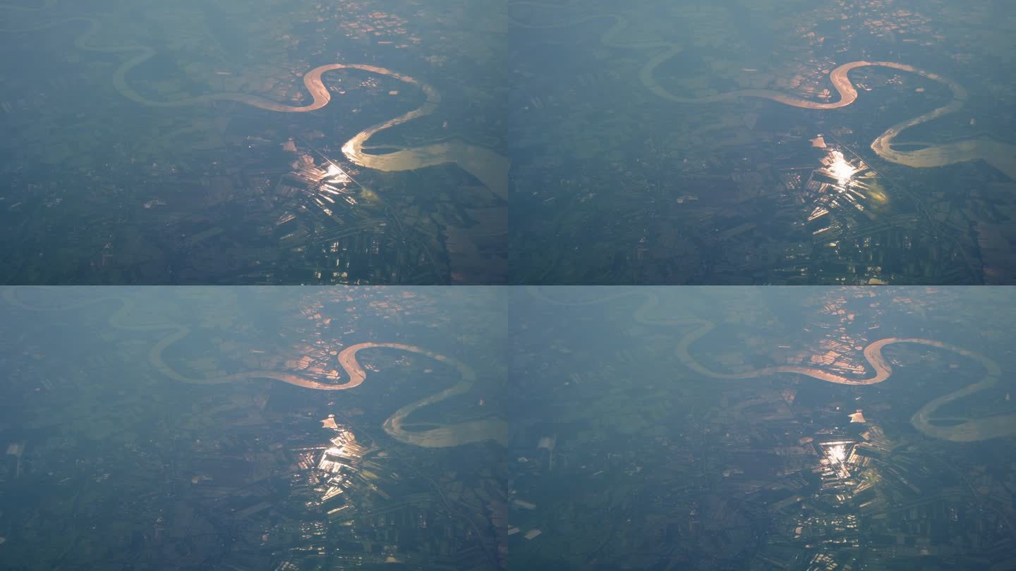 美丽的风景，河流和农场，从飞机上看