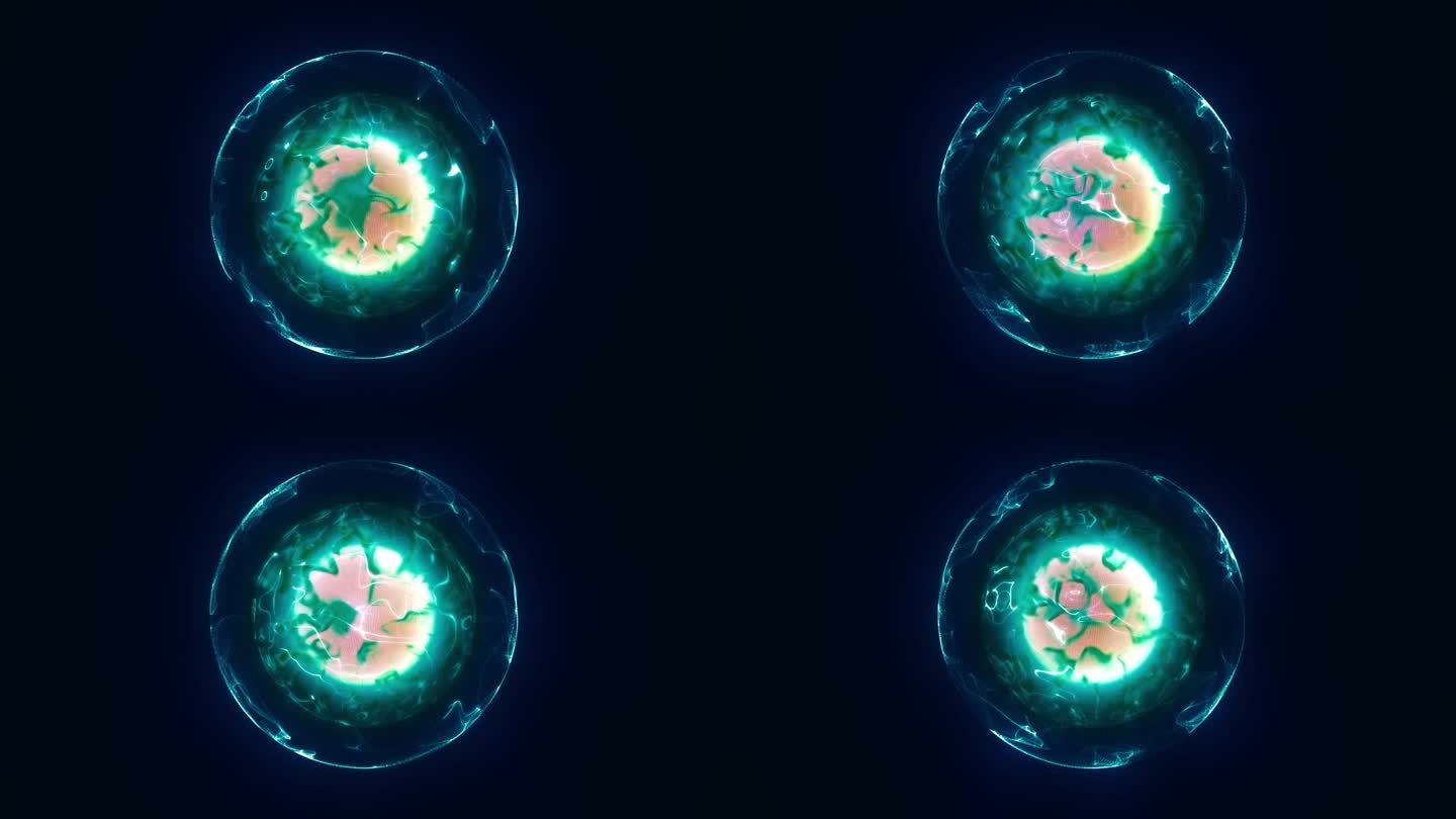 神奇的抽象发光球粒子和动画波能量球的背景。4 k循环