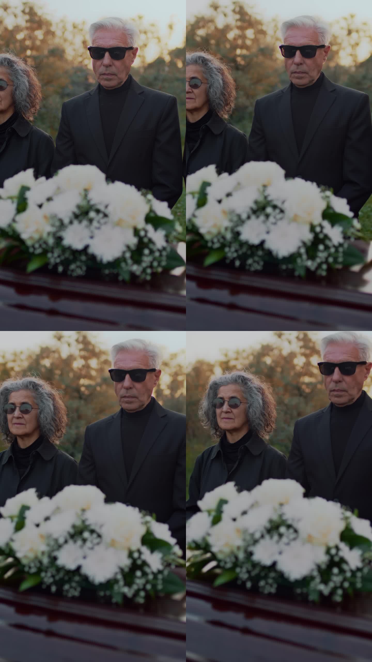 年迈的父母在葬礼上告别