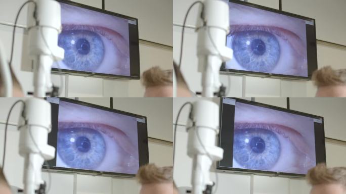 眼科检查室看起来就像眼科医生办公室墙上的一块屏幕。眼科医生的访问。