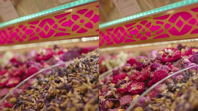 大巴扎摊位上五颜六色的草药/茶#香料市场发现#芳香体验#烹饪乐趣