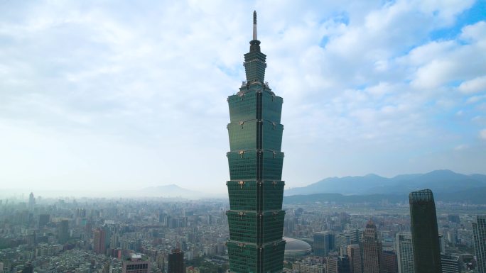 台湾地标台北101大楼繁华商圈航拍