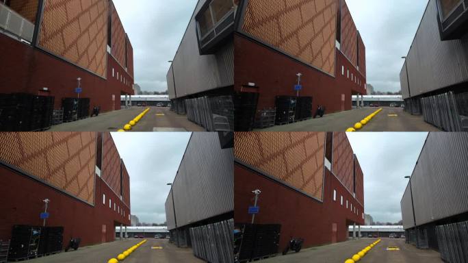 阿姆斯特丹北部的红色砖石仓库和灰色临时仓库的外观
