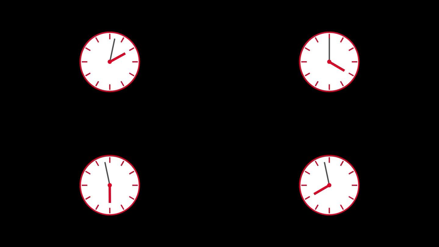 4k无缝循环秒表时钟动画，秒表时钟在黑色背景上动画。