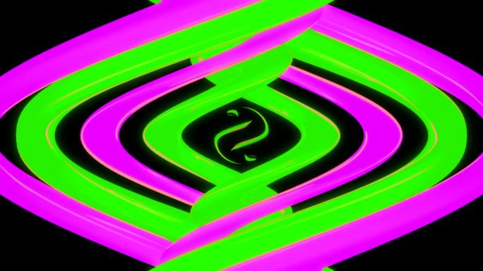 抽象的绿色粉色球形物体周围有波纹。设计。具有催眠效果的旋转彩色背景