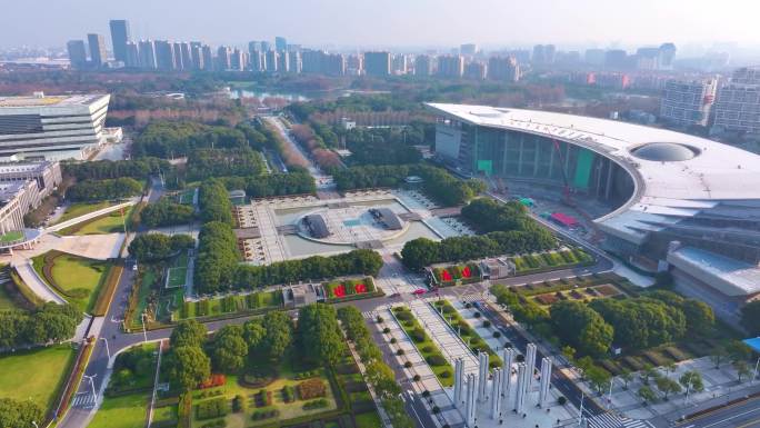 上海浦东新区世纪广场航拍上海科技馆城市地