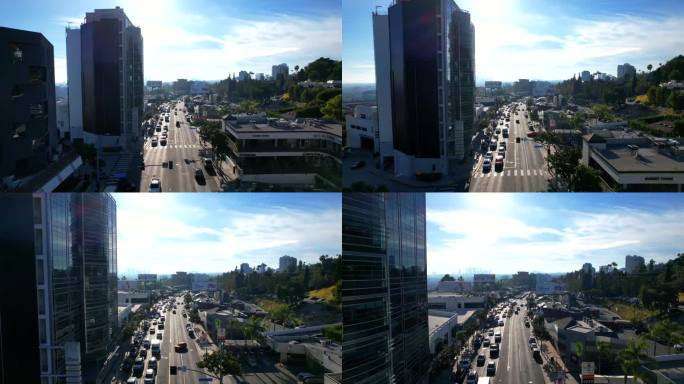 西好莱坞日落大道的4K无人机镜头