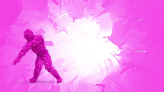 粉红色的毛茸茸的3D舞蹈人物移动舞蹈人物。装饰性的背景。完美的循环。
