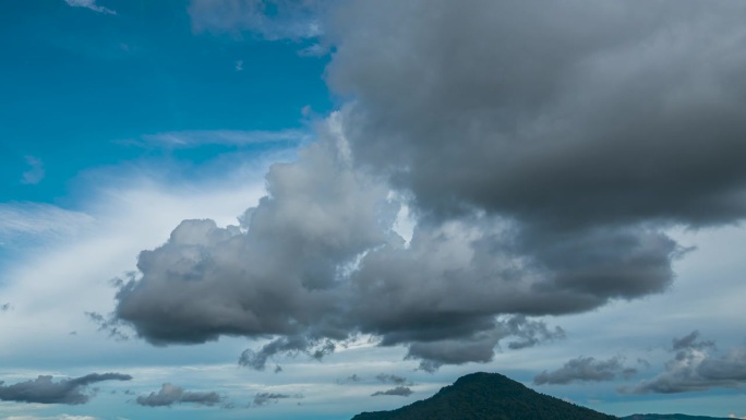 延时暗风暴云戏剧性的黑色天空背景。雷雨来临前乌云密布。气象危险，风暴气候。黑暗的云景风暴灾难时间流逝