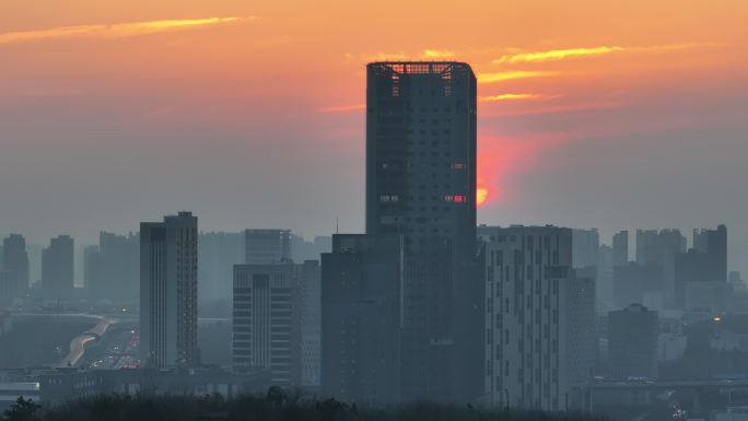 高德红外工业园二期日落夕阳晚霞风景航拍