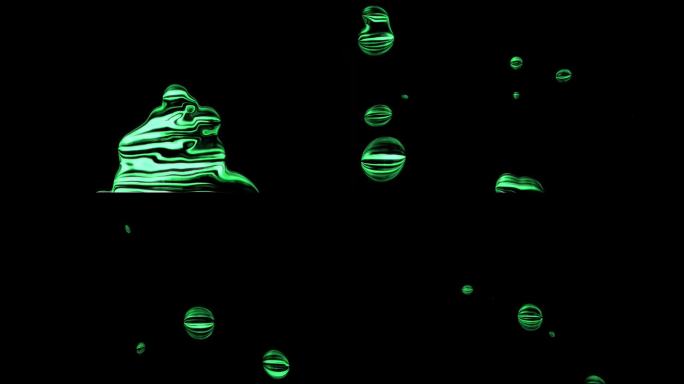 流体粒子动画背景过渡。抽象背景与液态金属。液体流动的绿色。液体滴背景。股票视频