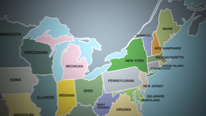 美国地图的数字动画放大到缅因州