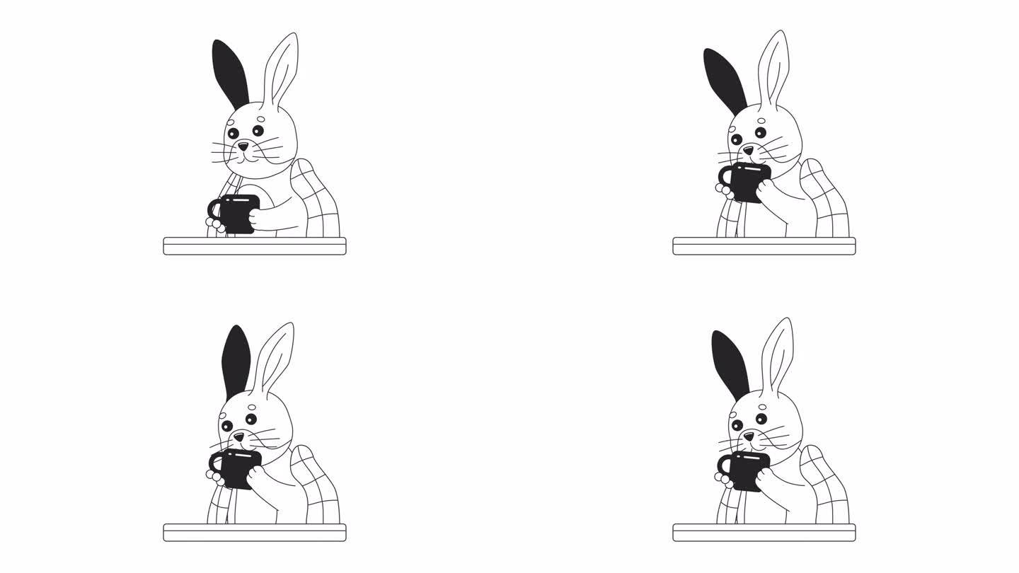 卡哇伊兔喝茶杯2D人物动画
