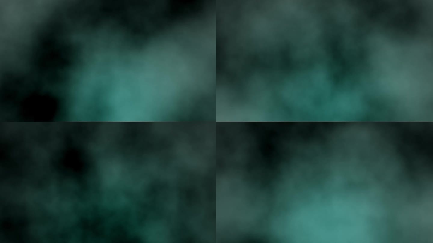 无缝循环动画青色烟雾，蒸汽，云在黑色背景。烟雾，从底部背景升起的一团烟雾。光、白、雾、云、黑背景、4