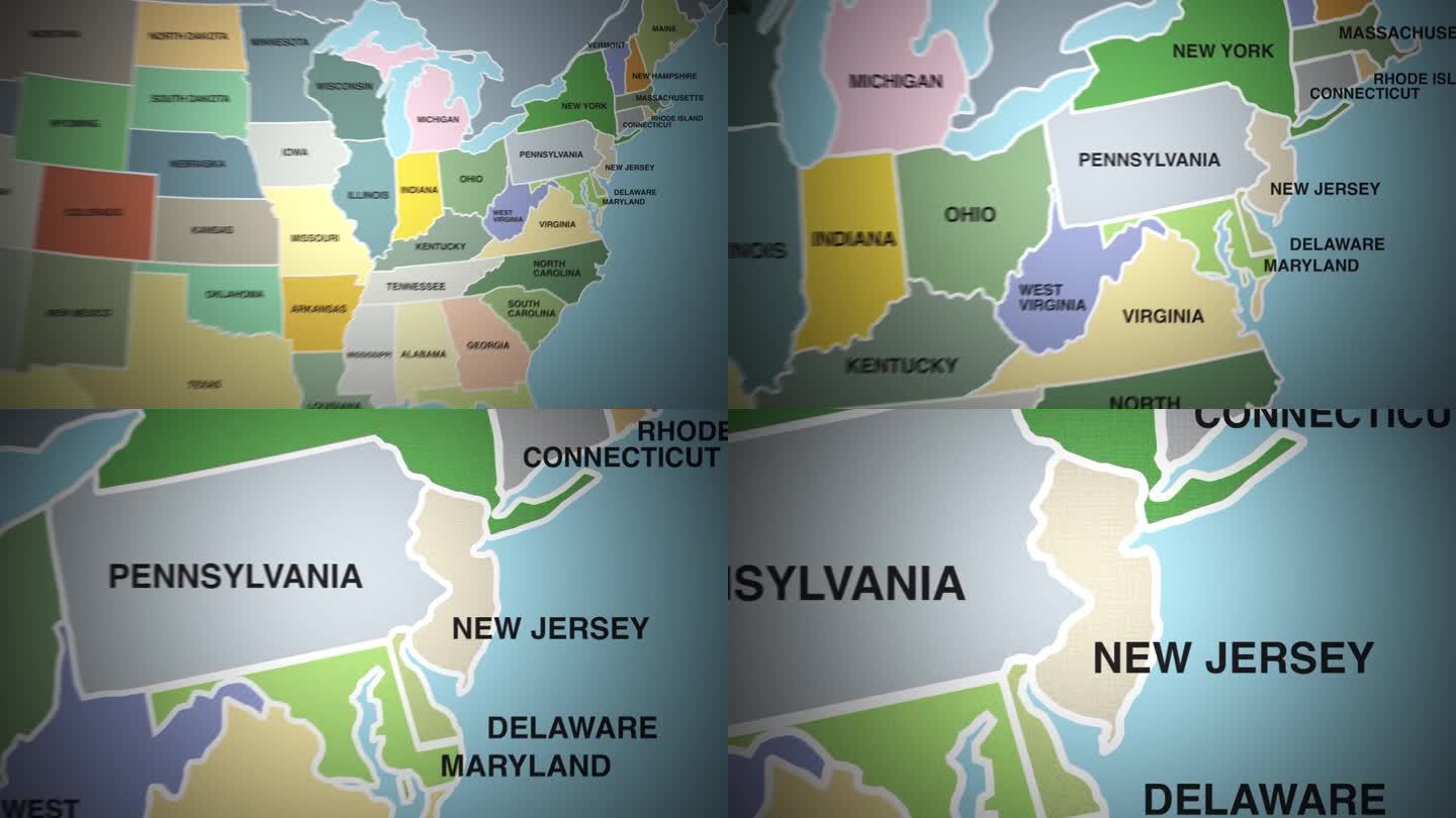 美国地图的数字动画放大到新泽西州