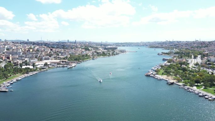 土耳其伊斯坦布尔，阳光明媚的一天，鸟瞰金角湾和伊斯坦布尔城。