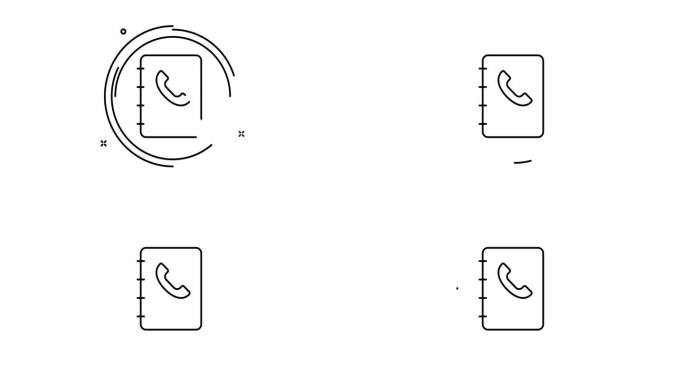 电话簿动画大纲图标。电话簿旋转外观4k视频动画网页，移动和UI设计